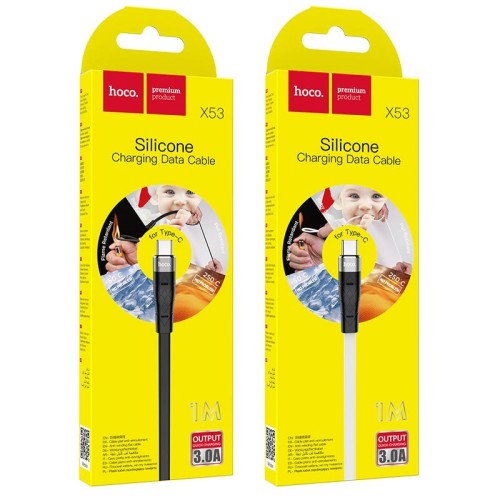 Usb Кабель-зарядка Type-C Hoco X53 Angel silicone 3A 1м плоский силиконовый чёрный