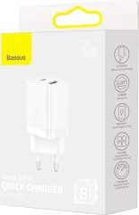 Сетевое зар. устр. Baseus Super Si Quick Charger 1USB/1C 30W EU (CCSUPP-E02) белое