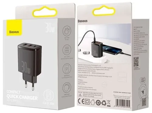 Сетевое зар. устр. Baseus Super Si Quick Charger 2USB/1C 30W EU CCXJ-E01 черное