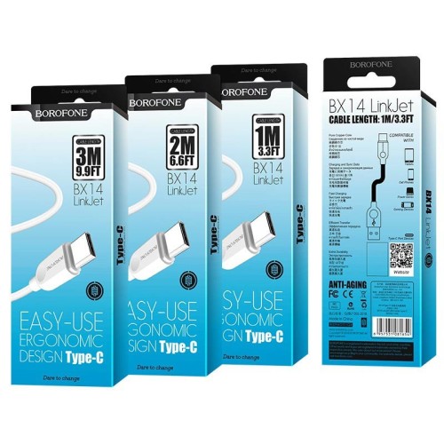Usb Кабель-зарядка Type-C Borofone BX14 3м 3A силиконовый белый