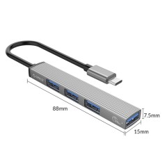 USB-С хаб Orico AH-13 4xUSB3.0 0.15м серый