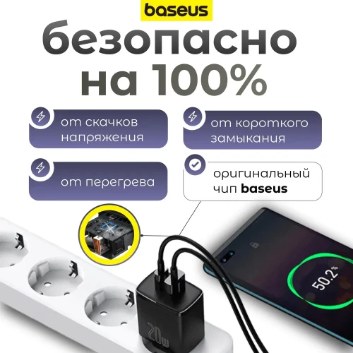 Сетевое зар. устр. Baseus Compact 20W EU 1USB/1C CCXJ-B01 черное