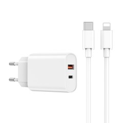 Сетевое зар. устр. WIWU Wi-U002 c шнуром Type-C на Lightning 1USB/1C 20W белое