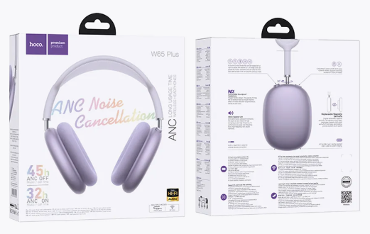 Стереонаушники Bluetooth полноразмерные Hoco W65 Plus ANC фиолетовые