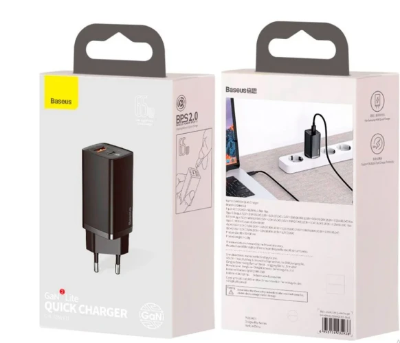 Сетевое зар. устр. Baseus GaN2 Lite Quick Charger 1USB/1C 65W (CCGAN2L-B01) черное