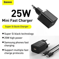 Сетевое зар. устр. Baseus Super Si Quick Charger 1C 25W 1м EU (TZCCSUP-L01) черное