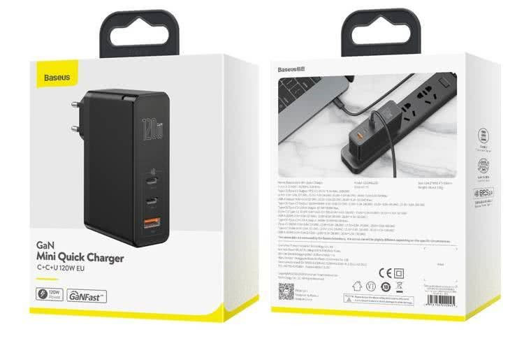 Сетевое зар. устр. Baseus GaN Mini Quick Charger 1USB+2C 120W (CCGAN-J01) черное