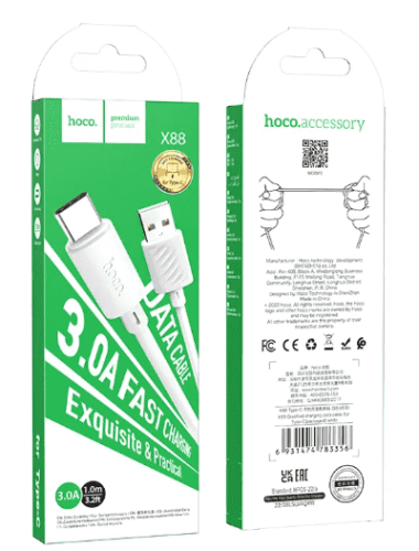 Usb Кабель-зарядка Type-C Hoco X88 3A 1м белый
