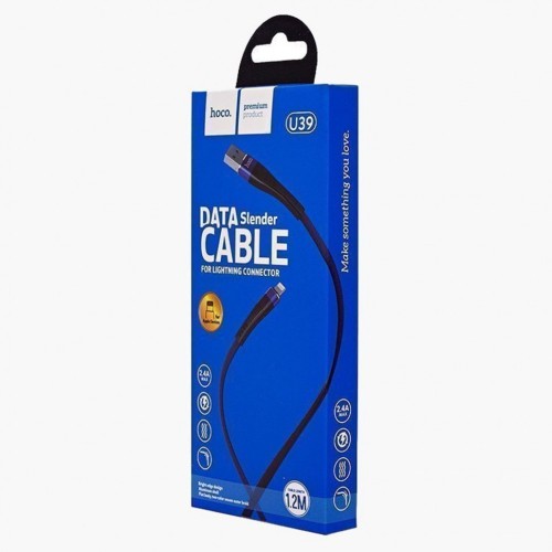 Usb Кабель-зарядка Type-C Hoco U39 Slender 3A 1.2м плоский в нейлоновой оплётке чёрно-синий