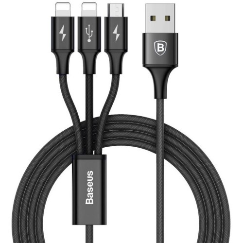 Usb Кабель-зарядка Micro+Dual Lightning Baseus Rapid 3A 1.2м (CAMLL-SU01) черный