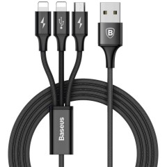 Usb Кабель-зарядка Micro+Dual Lightning Baseus Rapid 3A 1.2м (CAMLL-SU01) черный