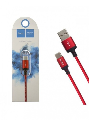 Usb Кабель-зарядка Type-C Hoco X14 Times speed 3A 2м в тканевой оплётке красный