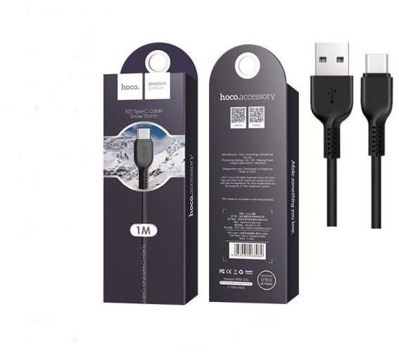 Usb Кабель-зарядка Type-C Hoco X20 Flash 3A 1м силиконовый чёрный