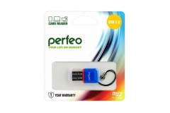 Картридер Perfeo Micro SD, (PF-VI-R008 Blue) синий