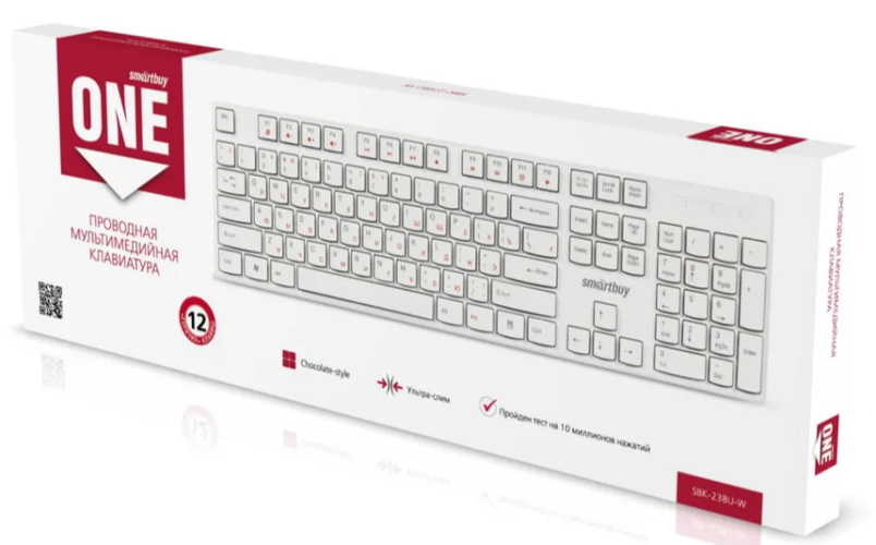 Клавиатура проводная Smartbuy ONE 238 USB/104+9 клавиш/Индикация клавиш/1.3м, (SBK-238U-W) белая
