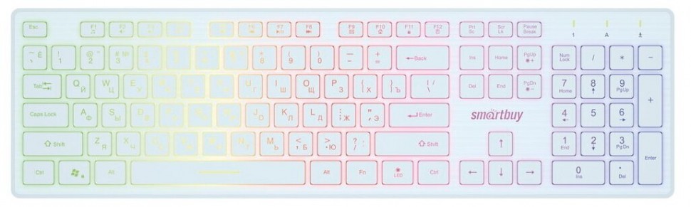 Клавиатура проводная Smartbuy ONE 305 USB/104+12 клавиш/Подсветка Rainbow/1.5м белая (SBK-305U-W)