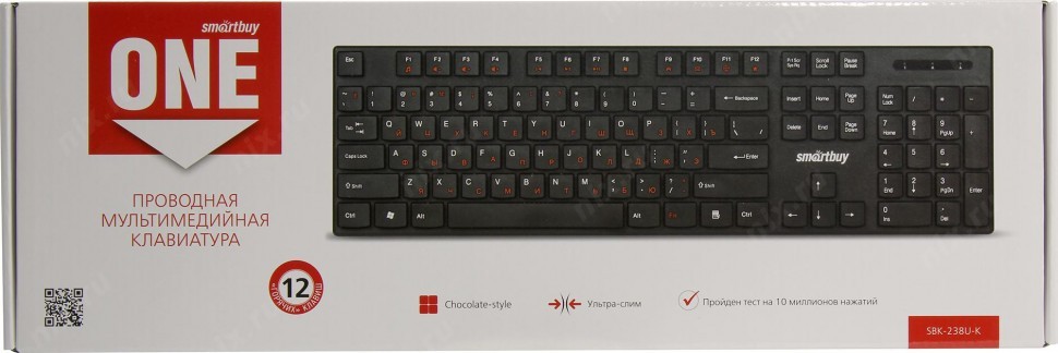 Клавиатура проводная Smartbuy ONE 238 USB/104+9 клавиш/Индикация клавиш/1.3м черная (SBK-238U-K)