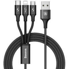 Usb Кабель-зарядка Micro+Lightning+Type-C Baseus Rapid 3A 1.2м (CAMLT-SU01) черный