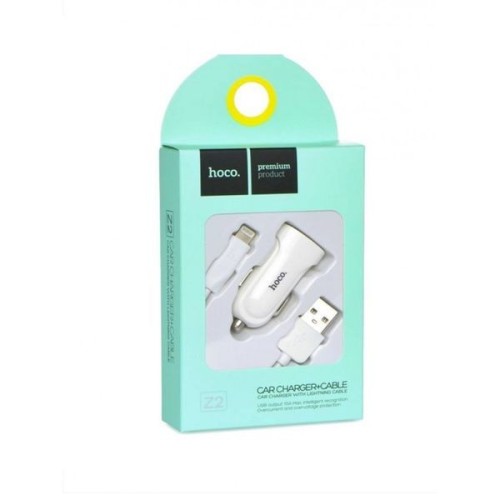 Автомобильное заряд. устр. Hoco Z2 с шнуром Lightning 1USB 1.5А белое