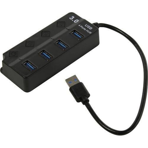 USB 3.0 хаб с выключателями, 4 порта, СуперЭконом, черный, SBHA-7324-B/100