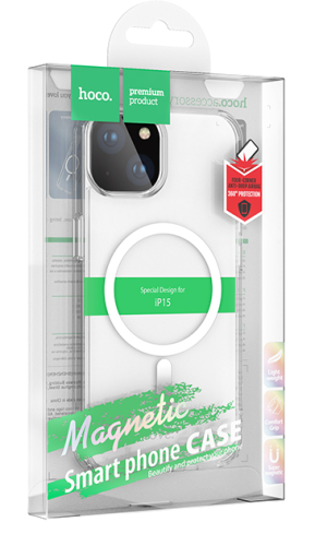 Накладка для i-Phone 15 Hoco Magnetic series силикон прозрачный