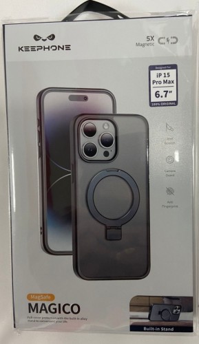 Накладка для i-Phone 15 Pro Max Keephone Magico Magsafe матово-прозрачный чёрная рамка