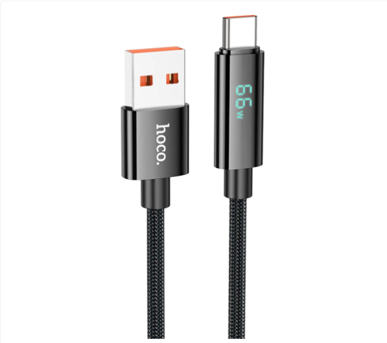 Usb Кабель-зарядка Type-C Hoco U125 с индикацией 5A 66W 1.2м черный