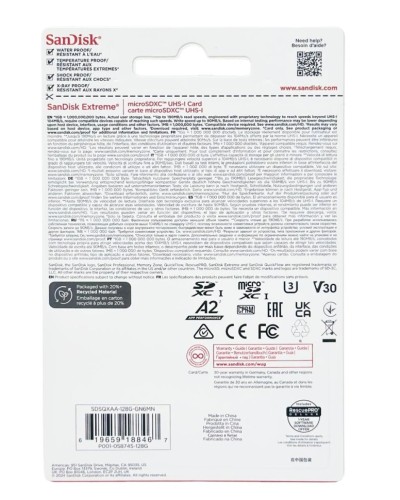 micro SDXC карта памяти Sandisk Extreme 128GB 190MB/s UHS-I (SDSQXAA-128G-GN6MN)