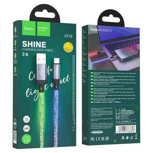 Usb Кабель-зарядка Type-C Hoco U112 3A 1м черный