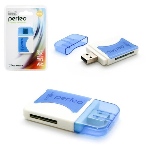 Картридер Perfeo SD/MMC+Micro SD+MS+M2, (PF-VI-R010 Blue) синий