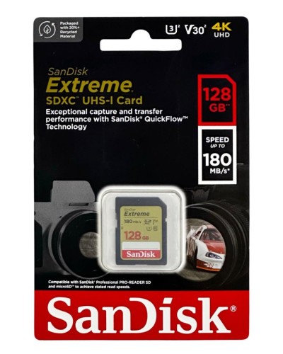 SDXC карта памяти Sandisk 128GB Extreme V30 UHS-I U3 (180 Mb/s) SDSDXVA-128G-GNCIN