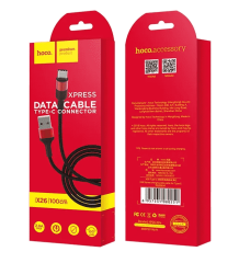 Usb Кабель-зарядка Type-C Hoco X26 Xpress 3A 1м в тканевой оплётке красно-чёрный