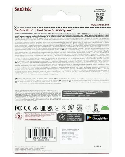 3.2 USB флеш накопитель SanDisk 512GB Ultra Dual Drive Type-c (SDDDC3-512G-G46) черный