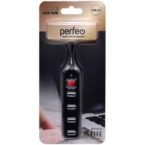 USB-HUB Perfeo 4 Port, (PF-HYD-6001H) чёрный