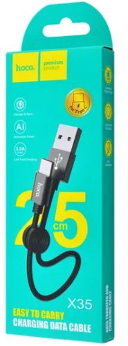 Usb Кабель-зарядка Type-c Hoco X35 Premium 2.4A 25см в тканевой оплётке черный