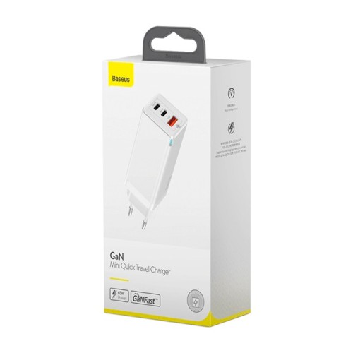 Сетевое зар. устр. Baseus GaN Quick Travel Charger 1USB+2C 65W (CCGAN-B02) белое