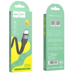 Usb Кабель-зарядка Type-C Hoco X34 Surpass 3A 1м плоский силиконовый чёрный