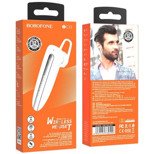 Bluetooth-гарнитура Borofone BC33 BT5.0/150mAh/12ч белая