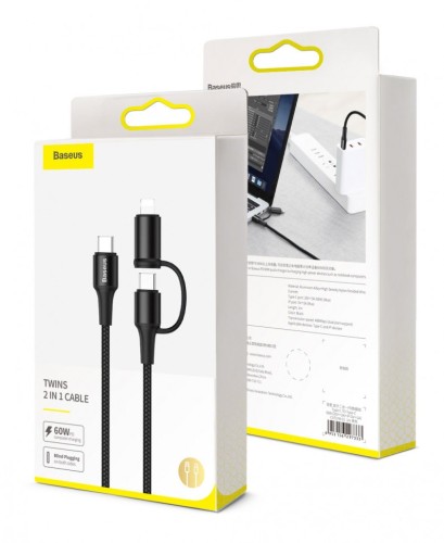 Кабель-зарядка Type-C на Type-C + Lightning Baseus Twins 2in1 1м (CATLYW-01) черный