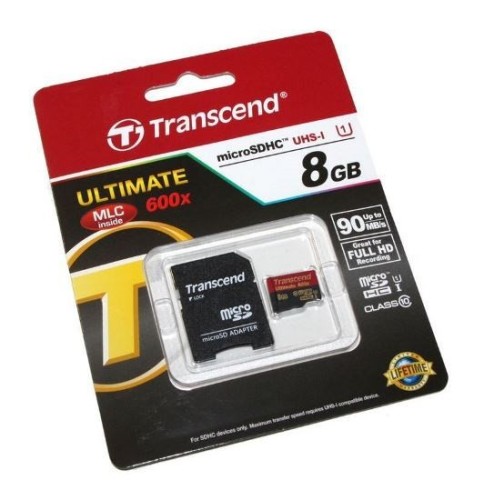 micro SDHC карта памяти Transcend 8GB Class 6 (с адаптером SD)