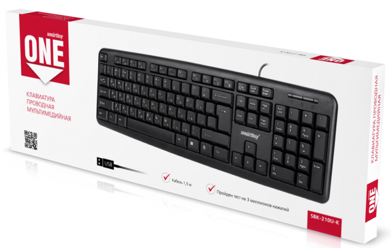 Клавиатура проводная мультимедийная Smartbuy ONE 210 USB чёрная (SBK-210U-K)/20