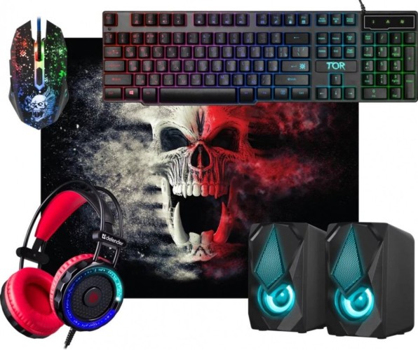 Проводной комплект клавиатура+мышь+наушники+колонки Defender TOR MKP-127 черный