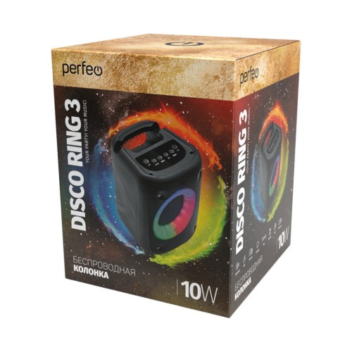 Bluetooth колонка Perfeo "DISCO RING" 3" LED, FM, MP3 USB/microSD, AUX, TWS, MIC, 10Вт, черная