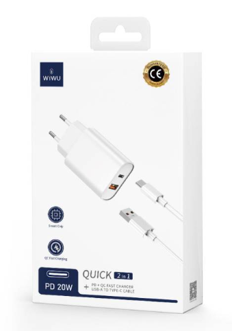 Сетевое зар. устр. WIWU Wi-U002 c шнуром Type-C 1USB/1C 20W белое