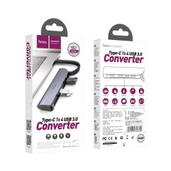 OTG TYPE-C на 4USB 3.0 Hoco HB12 серый