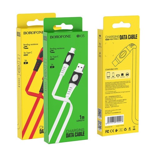 Usb Кабель-зарядка Type-C Borofone BX35 Carib 3A 1м плоский силиконовый белый