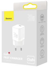 Сетевое зар. устр. Baseus GaN3 Fast Charger 1USB-C 30W (CCGN010102) белое