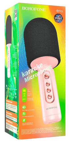 Микрофон для караоке Borofone BFK3 1200mAh 6h BT5.0 розовый