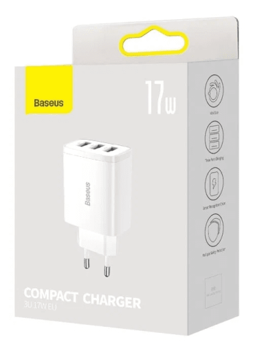 Сетевое зар. устр. Baseus Compact 17W 3USB (CCXJ020102) белое